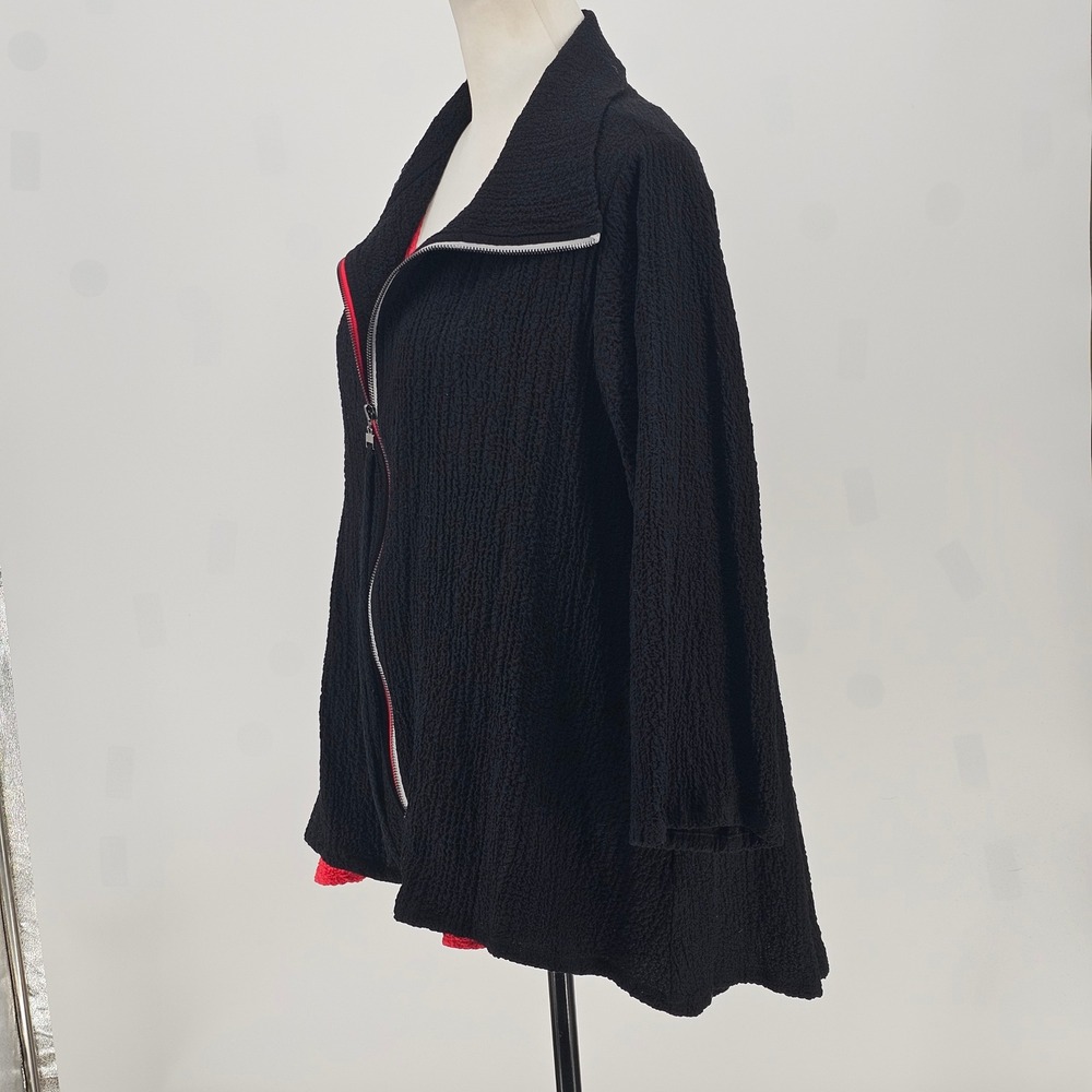 Kiyo Zip Tunic Tank Set XS/M Black Red Lagenlook Oversized Textured Crinkle 2pc - Picture 5 of 16